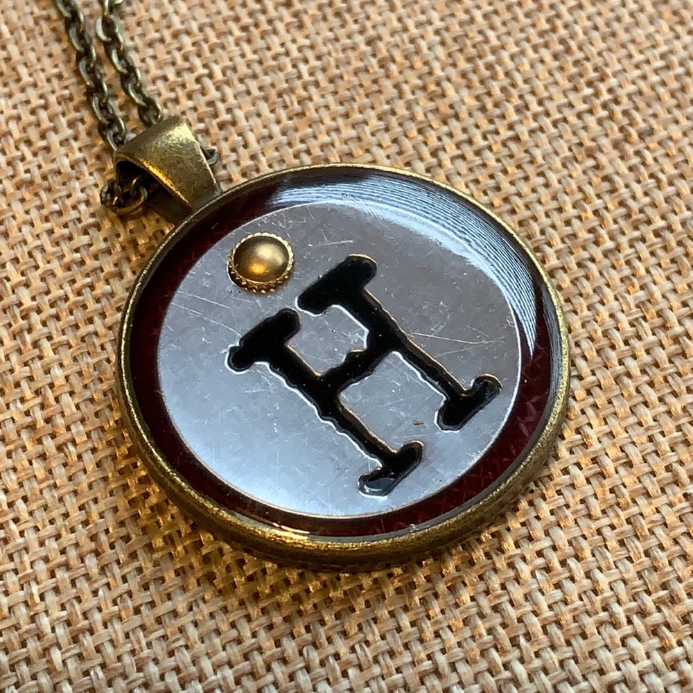 H initial round Necklace 18” Chain One of a kind Handmade